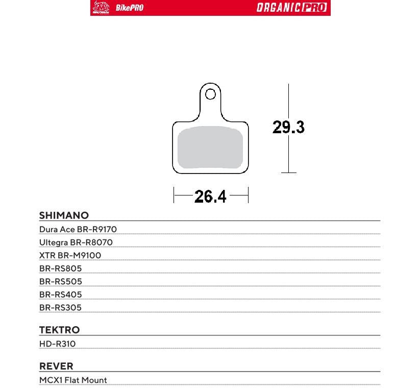 BIKE PRO BICYCLE BRAKE PADS ORGANIC PRO FITS SHIMANO DURA-ACE BR-R9170, ULTEGRA BR-R8070, XTR BR-M9100, BR-RS805/505/405/305, TEKTRO HD-R310