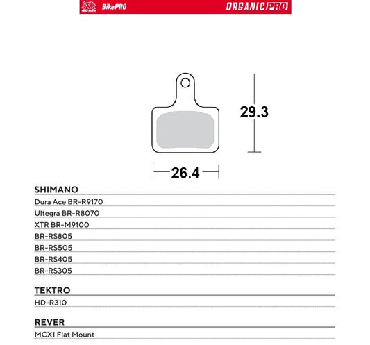 BIKE PRO BICYCLE BRAKE PADS ORGANIC PRO FITS SHIMANO DURA-ACE BR-R9170, ULTEGRA BR-R8070, XTR BR-M9100, BR-RS805/505/405/305, TEKTRO HD-R310