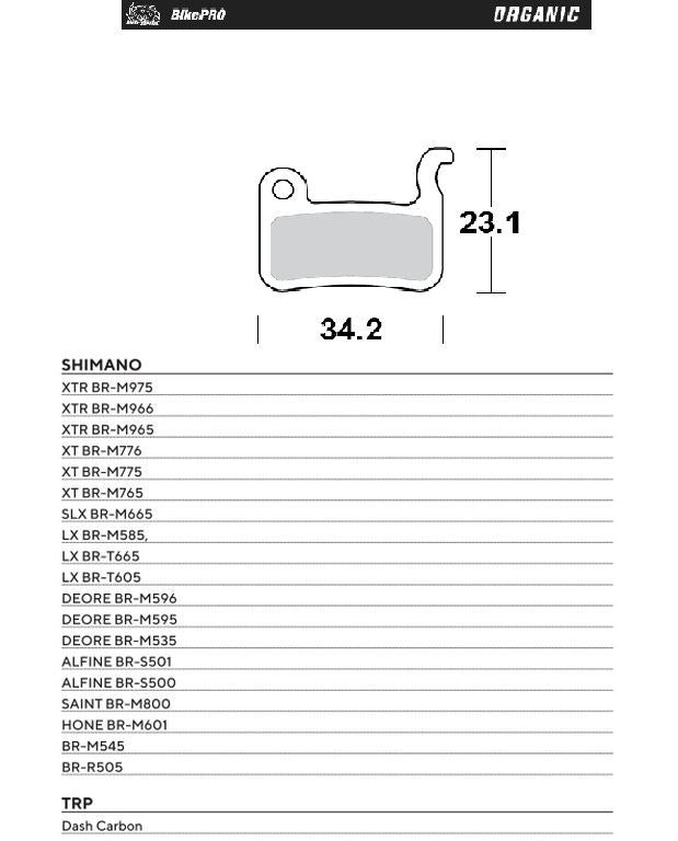 BIKE PRO BICYCLE BRAKE PADS ORGANIC FITS SHIMANO XT BR-M776/775/765, SAINT BR-M800, SLX BR-M665, DEORE BR-M596/595/535, XTR BR-M975/966/965