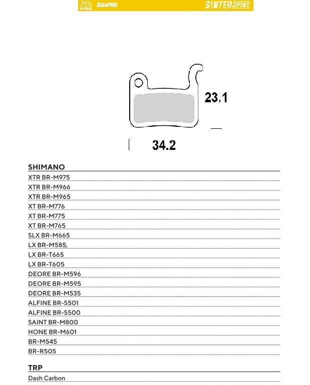BIKE PRO BICYCLE BRAKE PADS SINTER SPORT METALLIC FITS XT BR-M776/775/765, DEORE BR-M596/595/535, SAINT BR-M800, SLX BR-M665, XTR BR-M975/966/965
