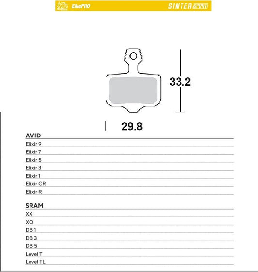 BIKE PRO BICYCLE BRAKE PADS SINTER SPORT METALLIC FITS AVID ELIXIR, SRAM XO, XX, DB1/3/5, LEVEL TL/LEVELT