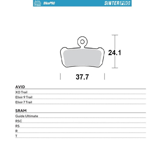 BIKE PRO BICYCLE BRAKE PADS SINTER PRO METALLIC FITS SRAM GUIDE ULTIMATE/RSC/RS/R/T, AVID XO TRAIL, ELIXIR 9/7 TRAIL