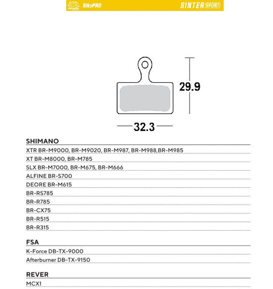 BIKE PRO BICYCLE BRAKE PADS SINTER SPORT METALLIC FITS DEORE BR-M615, SHIMANO XTR BR-M9000/9020/987/988/985, XT BR-M8000/785, SLX BR-M7000/675