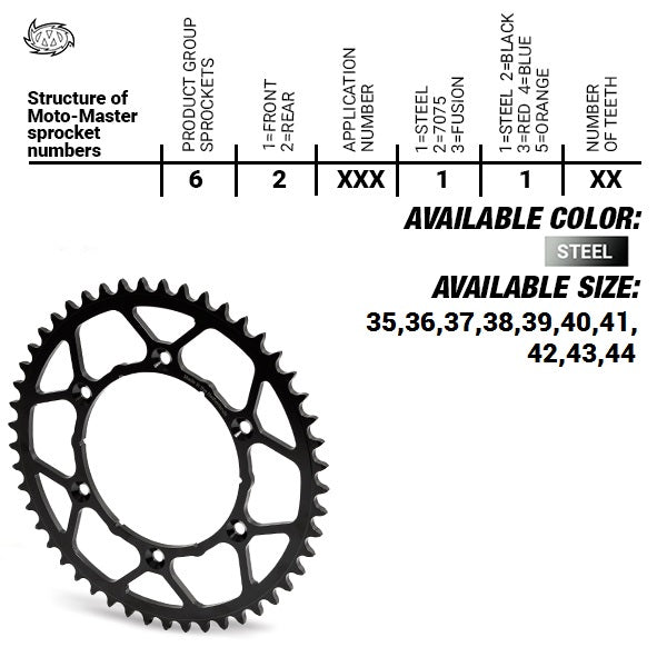 REAR SPROCKET STEEL ULTRALIGHT 4644-40 BLACK KTM SX50/SX50 MINI '14-, SX-E5 E-BIKE '19-, GASGAS MC50/MC-E E-BIKE '21-, HUSQVARNA TC50 '17, TC50 MINI '18-, EE5 E-BIKE '19- (CHAIN 415)