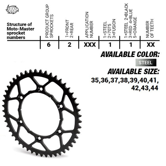 REAR SPROCKET STEEL ULTRALIGHT 4644-42 BLACK KTM SX50/SX50 MINI '14-, SX-E5 E-BIKE '19-, GASGAS MC50/MC-E E-BIKE '21-, HUSQVARNA TC50 '17, TC50 MINI '18-, EE5 E-BIKE '19- (CHAIN 415)