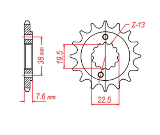 FRONT SPROCKET 2116 13 HYOSUNG TE450, SUZUKI LTZ400 03-13, RMX450 10-13, LTR450 06-12, KAWASAKI KFX400 (JTF1401.13) (CHAIN 520) 