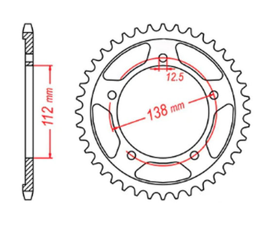 REAR SPROCKET 4357 43 CBR600F 97-98 11-14, HONDA CB600 HORNET 07-13, CBF600 04-07 (JTR1304.43) (CHAIN 525) 