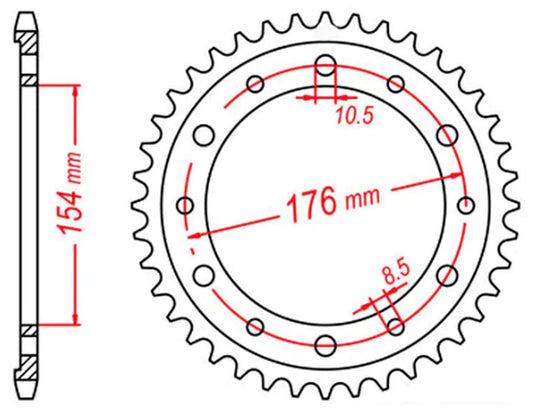 REAR SPROCKET 4434 43 HONDA VFR800X CROSSRUNNER 11-15, VFR800 V-TEC 02-14, VFR750 (JTR1340.43) (CHAIN 530) 