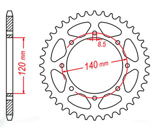 REAR SPROCKET 491 44 KAWASAKI KLE500 91-07 (JTR487.44) (CHAIN 520) 