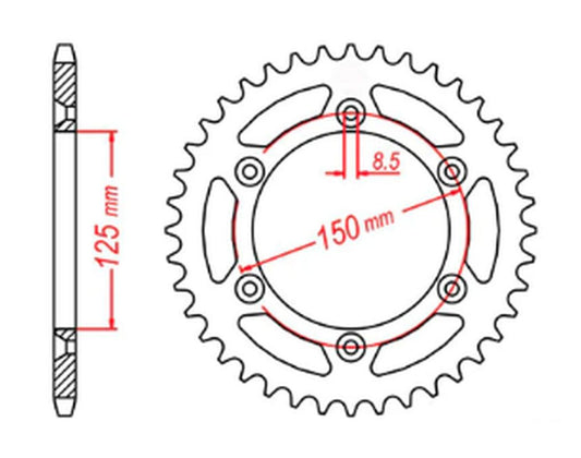REAR SPROCKET 899 44 KTM SX/EXC (89944JT) (CHAIN 520) 