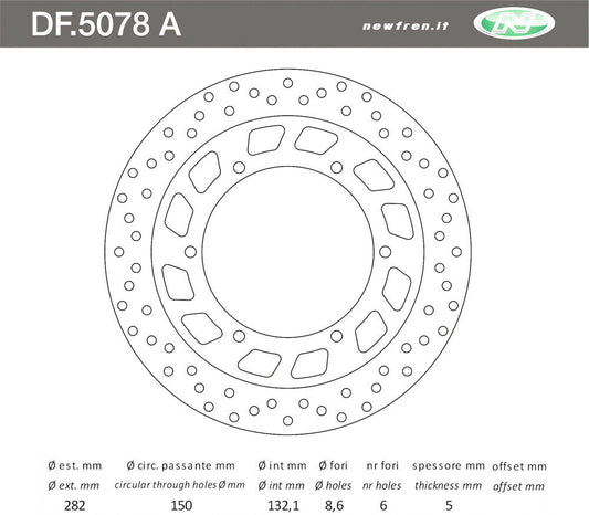 Brake Disc Front, Rear YAMAHA XV, XVS 125 97-04, XV 750 94-98, GTS 1000 93-95, FJ 1100, 1200 83-95, VMAX 85-02, FJR 1300 01-16, XTZ 1200 SUPER TENERE 10-19 (282X132X5) 