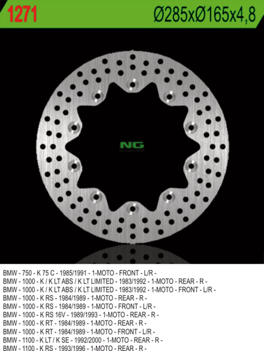 Brake disc (rotor) front BMW K 75C/RT/S '94-'96, front/rear K 100 '84-'93, K1100 '92-'00 (285X165X4,8) (10X5,5MM)