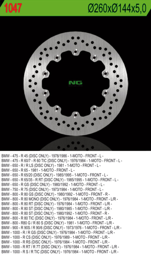 Brake disc (rotor) front BMW R45/60/65/75/80/90/100 (260X144X5) 10 Holes dia.5