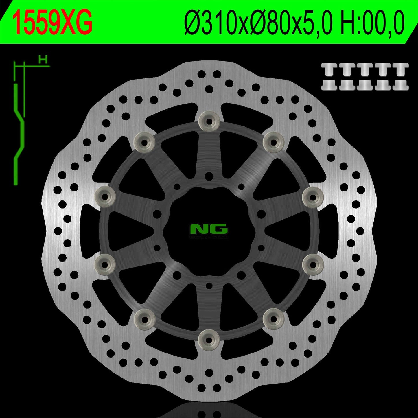 Brake disc (rotor) front KAWASAKI Z 1000 ABS 15-17, Z 1000 15-17, ZX6R 13-17, Z800 12-18, GTR 1400 07-18, ZZR 1400 06-18 (310X80X5MM) WAVE Floating (Aluminium center)