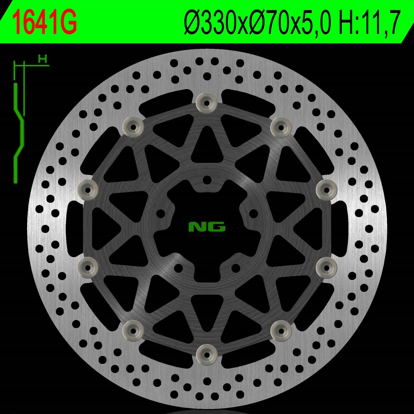 Brake disc (rotor) front KAWASAKI ZX 10R 17-24 (330X70X5,0MM) (5X10,5MM) Floating (Aluminium center)