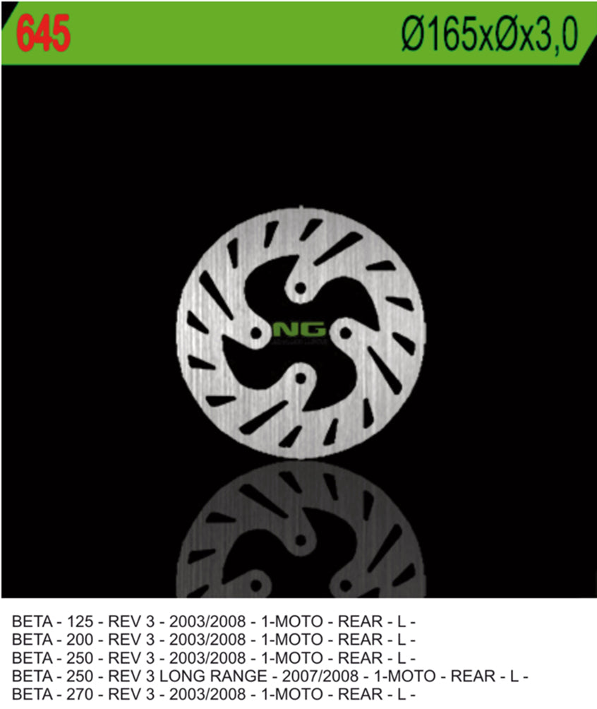 Brake disc (rotor) rear BETA REV 3 125/200/250/270 '03-'08 (165X3) (4X10,5MM)