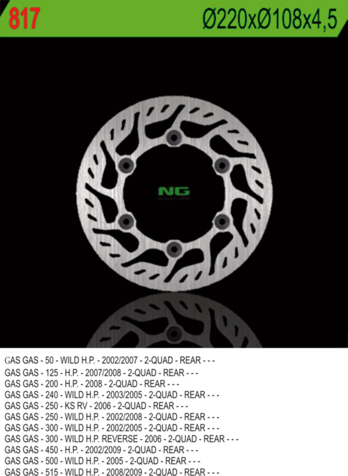 Brake disc (rotor) rear GAS GAS 50/125/200/250/300/450/500/515 (220X108X4,5)