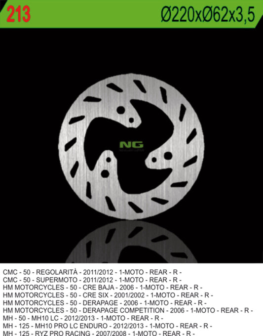 Brake disc (rotor) rear HM50 (CRE50) 01-06 (220X62X3,5) (3X10,5MM)