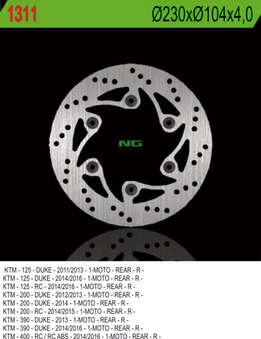 Brake disc (rotor) rear KTM DUKE 125/200/390 '11-'20, RC 200/390 '14-'20 (230X140X4) (6X10,5)