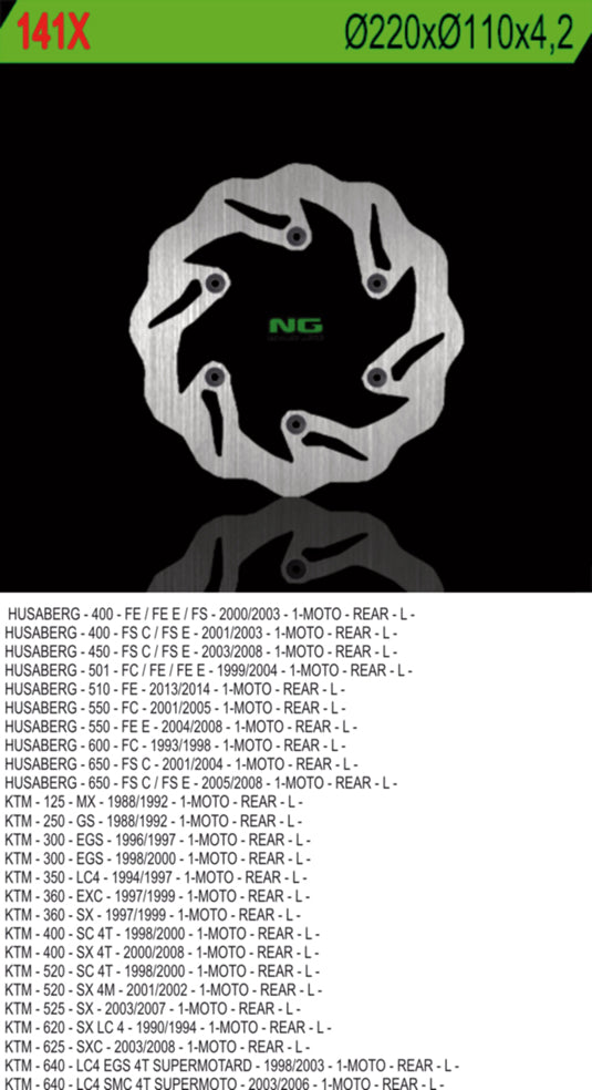 Brake disc (rotor) rear KTM / HUSABERG (220X110X4,2) WAVE (NG141 NG129)