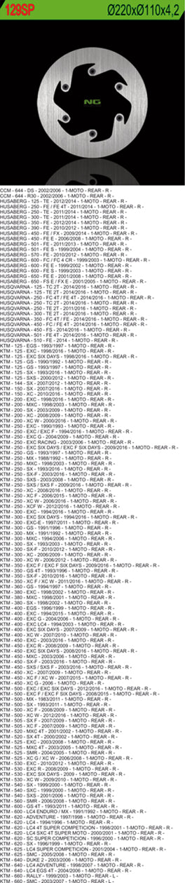 Brake disc (rotor) rear KTM SX/EXC/LC4, HUSABERG (Full) (220X110X4,2)