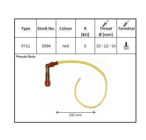 Spark Plug Cap Ebonite Angled (102°) Wire 50cm Red (No. 8584) 