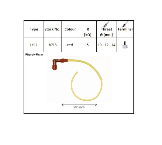Spark Plug Cap Ebonite Angled (90°) Wire 50cm Red (No. 8718) 