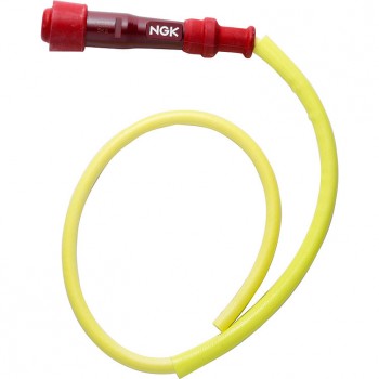 Spark Plug Cap Ebonite Straight Red w/Yellow Wire 50cm (No. 8539) 