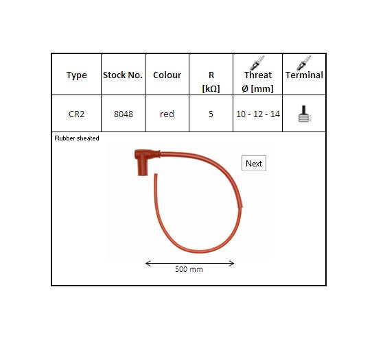 Spark Plug Cap Rubber Angled (90°) Wire 50cm Red (No. 8048) 