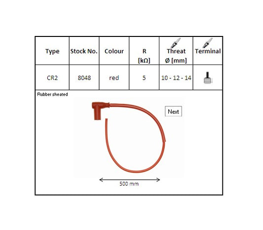 Spark Plug Cap Rubber Angled (90°) Wire 50cm Red (No. 8048) 