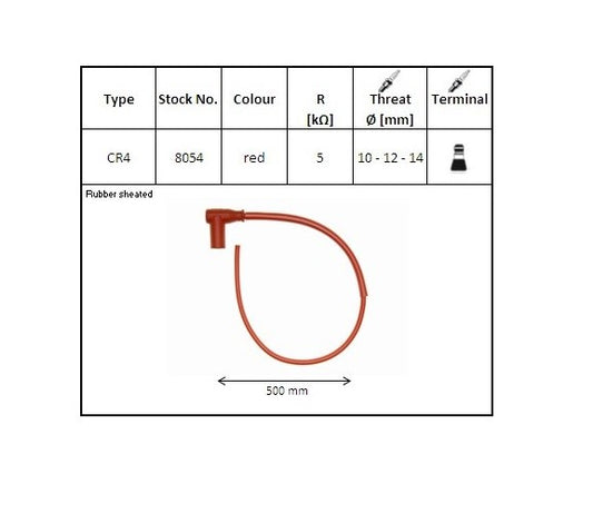 Spark Plug Cap Rubber Angled (90°) Wire 50cm Red w/Nut (No. 8054) Waterproof 