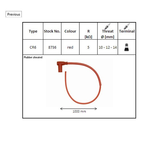 Spark Plug Cap Rubber Angled (90°) Red Wire 50cm w/Nut (No. 8736) 