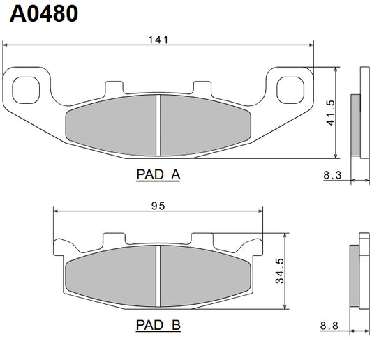 Brake Pads KH129 Premium Semi-Metallic (ECE R90) Made in Japan (2P-252NS) 