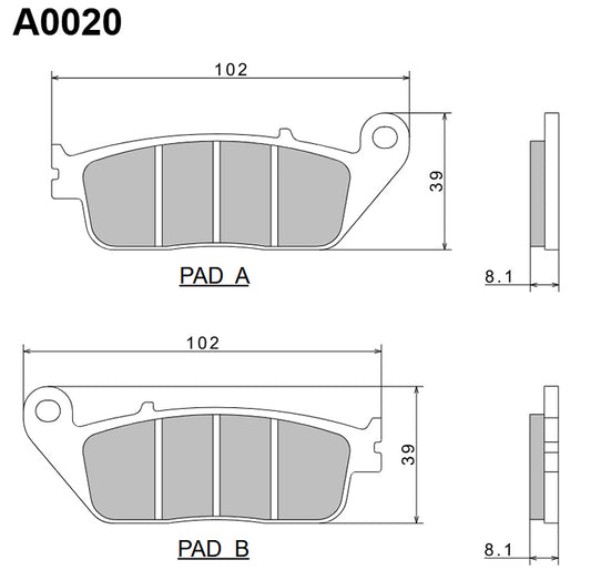 Brake Pads KH142 / KH226 Premium Semi-Metallic (ECE R90) Made in Japan (2P-202NS) 