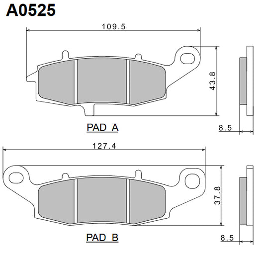 Brake Pads KH231 Premium Semi-Metallic (ECE R90) Made in Japan (2P-257NS) 