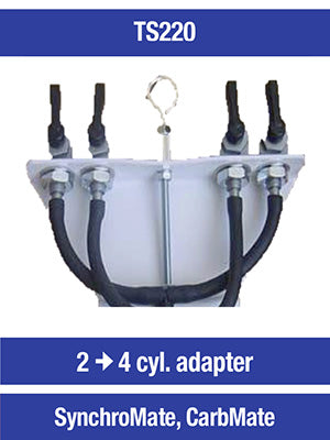 Adapter for SynchroMate and CarbMate carburetor synchronizers from 2 to 4 cylinders