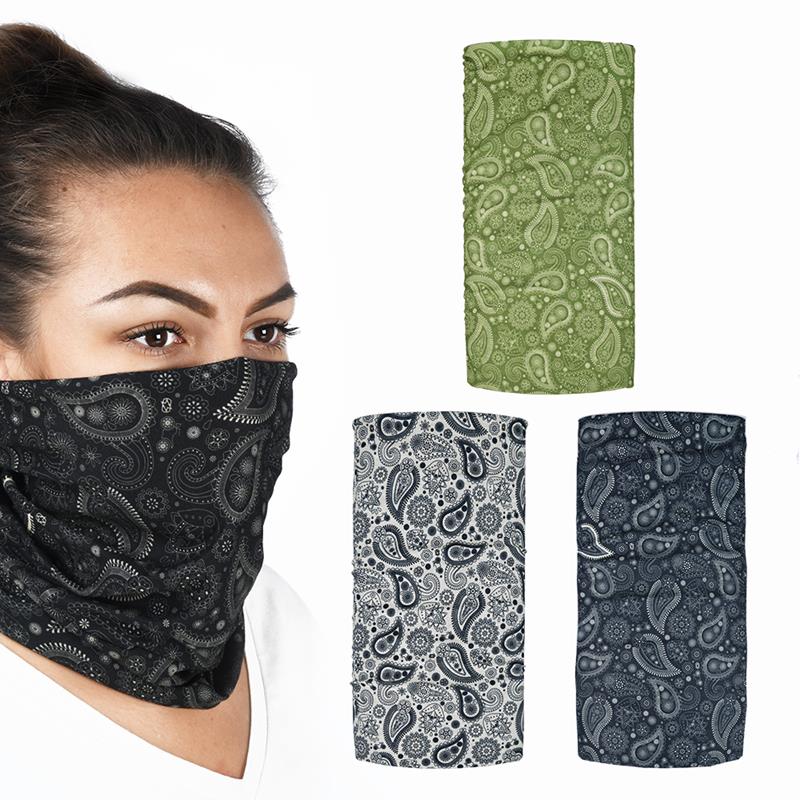 Multifunction Windproof Neck Tube Comfy Paisley 3-Pack Grey/Green/Black 