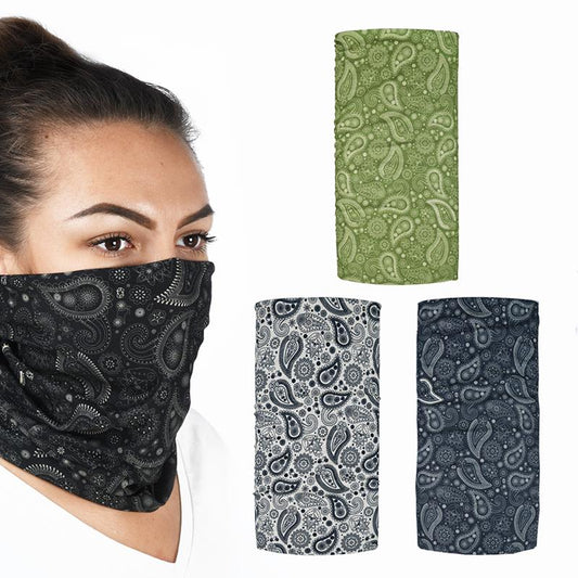 Multifunction Windproof Neck Tube Comfy Paisley 3-Pack Grey/Green/Black 