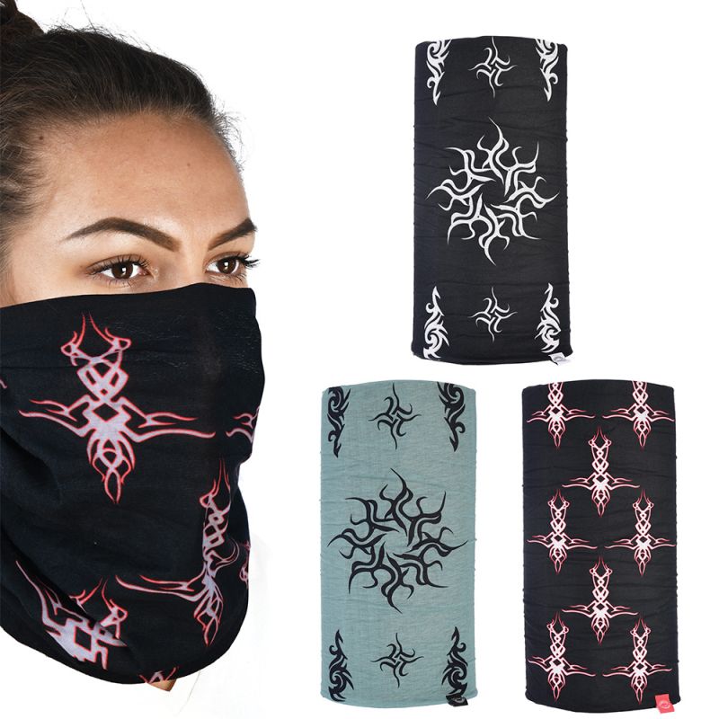 Multifunction Windproof Neck Tube Comfy Tribal 3-Pack Black/Grey 