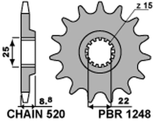Front Sprocket 1248 15 KTM EXC 88-25, 150, 125 Self-Cleaning (JTF1901.15SC) (Chain 520)