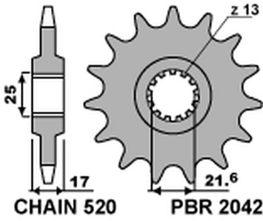 Front Sprocket 2042 15 18NC Honda CBR500R 13-15, CB500F/X 13-15 (Chain 520)
