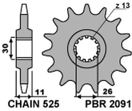 Front Sprocket 2091 15 Yamaha TDM900 02-13, MT07 14-17, MT09 14-17, FZ8 10-15 (JTF1591.15) (Chain 525)
