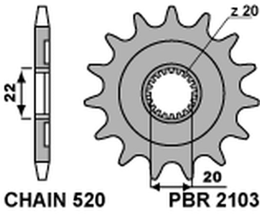 Front Sprocket 2103 13 Yamaha WRF250 01-25, YZF250 01-25 (JTF1590.13) (Chain 520) (210313JT)