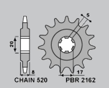 Front Sprocket 2162 9 Sherco 300 ST 16-17, 250 ST 16-17, 125 ST 16-17, X-Ride 14-16 (Chain 520)