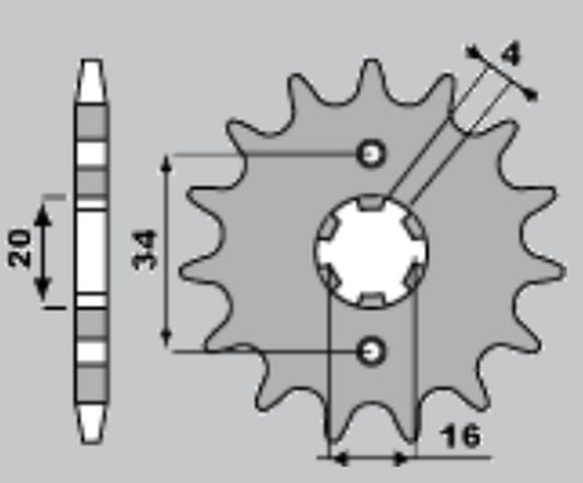 Front Sprocket 263 16 Yamaha RD125, SR125, TZR125, DT125 (Chain 428)