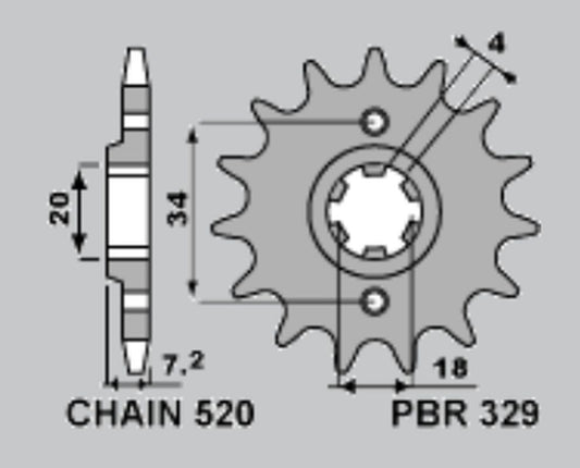 Front Sprocket 329 14 Honda MTX200RW 83-86, NSR125F 89-92, NS125F 85-90, MTX125R 83-94, MBX125F 84-85, CA125 Rebel 95-01, AJP PR3 200 Enduro 09-15 (JTF259.14) (Chain 520)