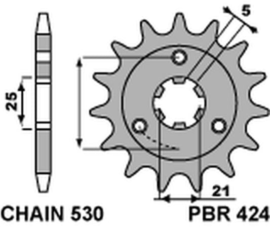 Front Sprocket 424 15 Suzuki GT550, 380 (750=+1) (Chain 530)