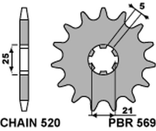 Front Sprocket 569 15 Yamaha YZ250 77-98, Kawasaki KX250 87-98 (JTF569.15) (Chain 520)