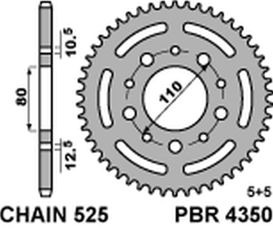 Rear Sprocket 4350 43 C45 Honda VT 600 Shadow 90-04, CB 750 91-03, CB 500 94-03 (JTR1332.43) (Chain 525)