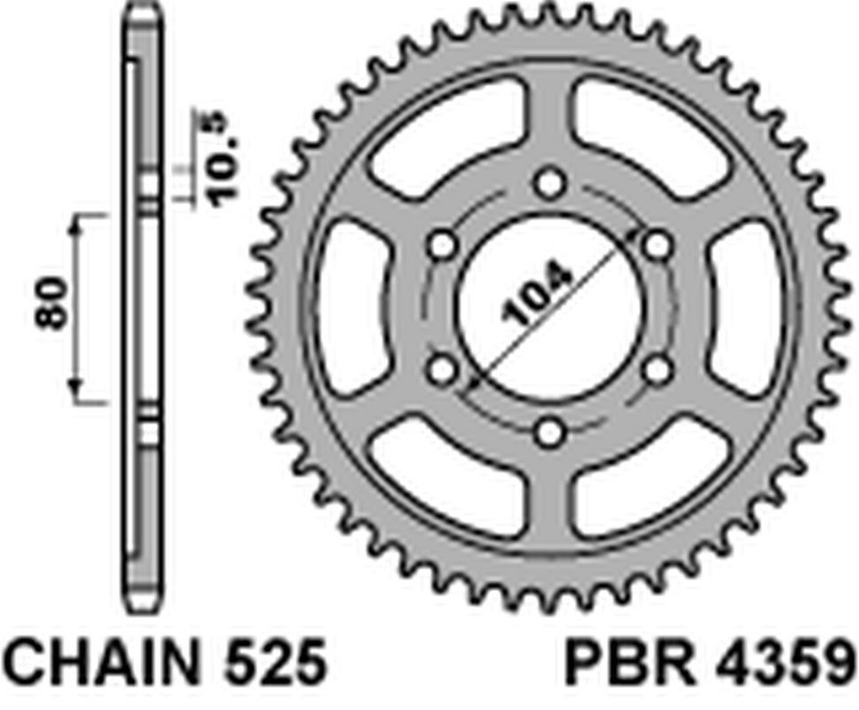 Rear Sprocket 4359 44 C45 Kawasaki Z 1000 03-20, Versys 1000 12-20, ZXR 750 R Ninja 96-03 (JTR1489.44) (Chain 525)